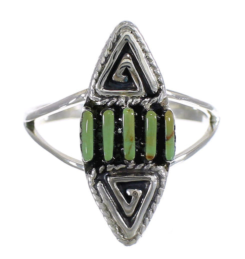 Turquoise Southwestern Authentic Sterling Silver Water Wave Needlepoint Ring Size 5-3/4 QX85023